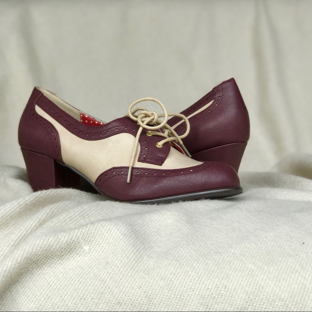 Cream and Wine Vintage Style Shoes